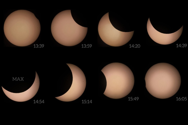  Вид затмения в разные моменты времени в Саратове