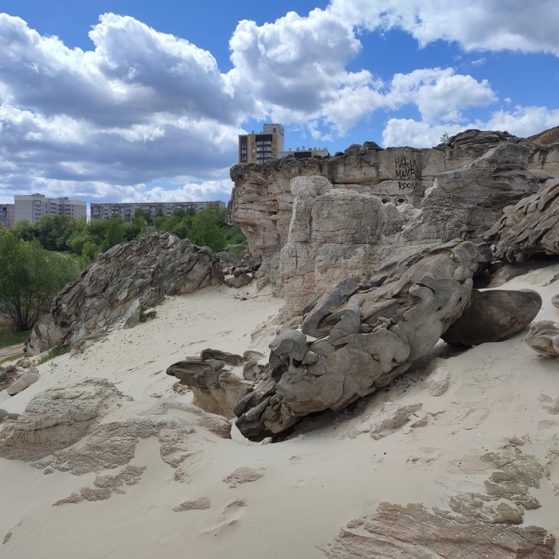 «Общий вид выхода верхнемеловых песчаников в карьере Красненьском»