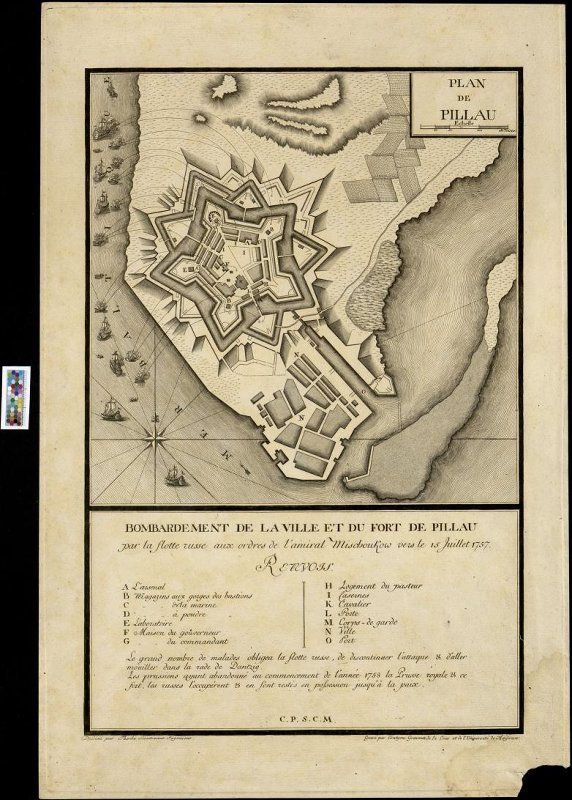 Архивный план к осаде крепости Пиллау во время Семилетней войны